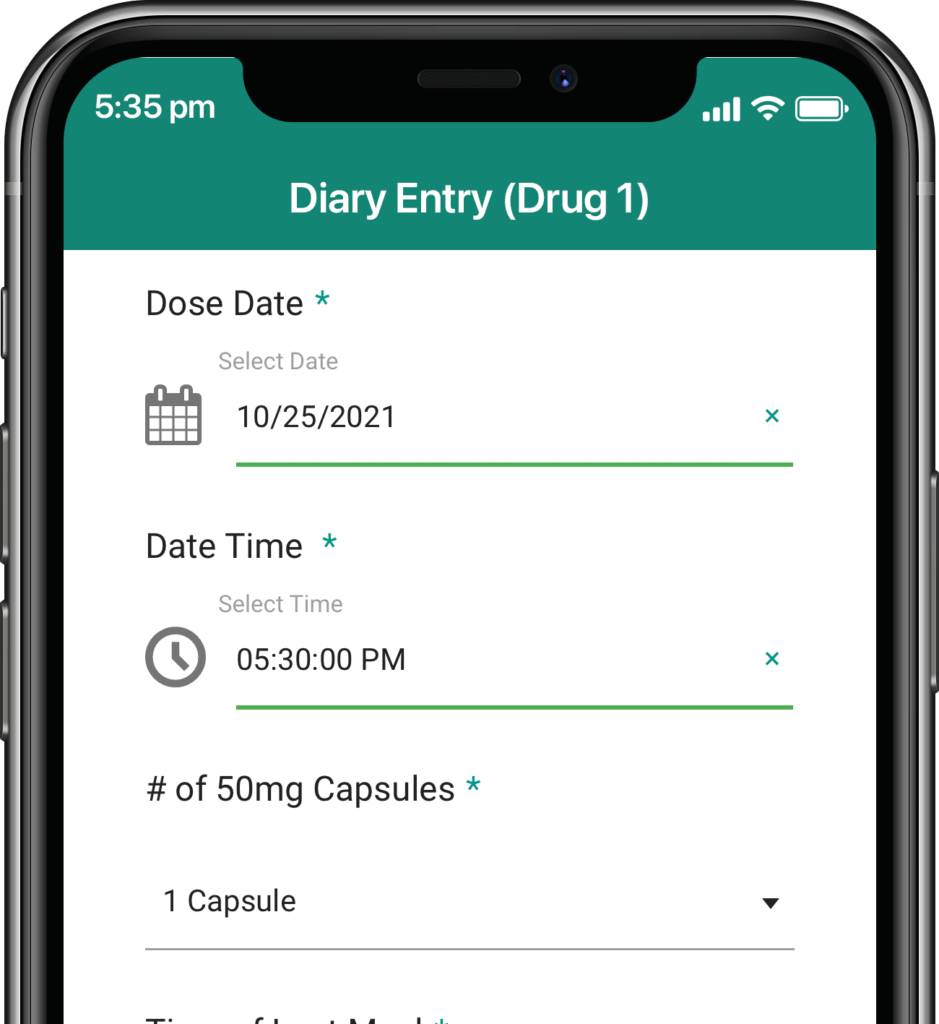 Dose Diary Entry using Mobile Health App