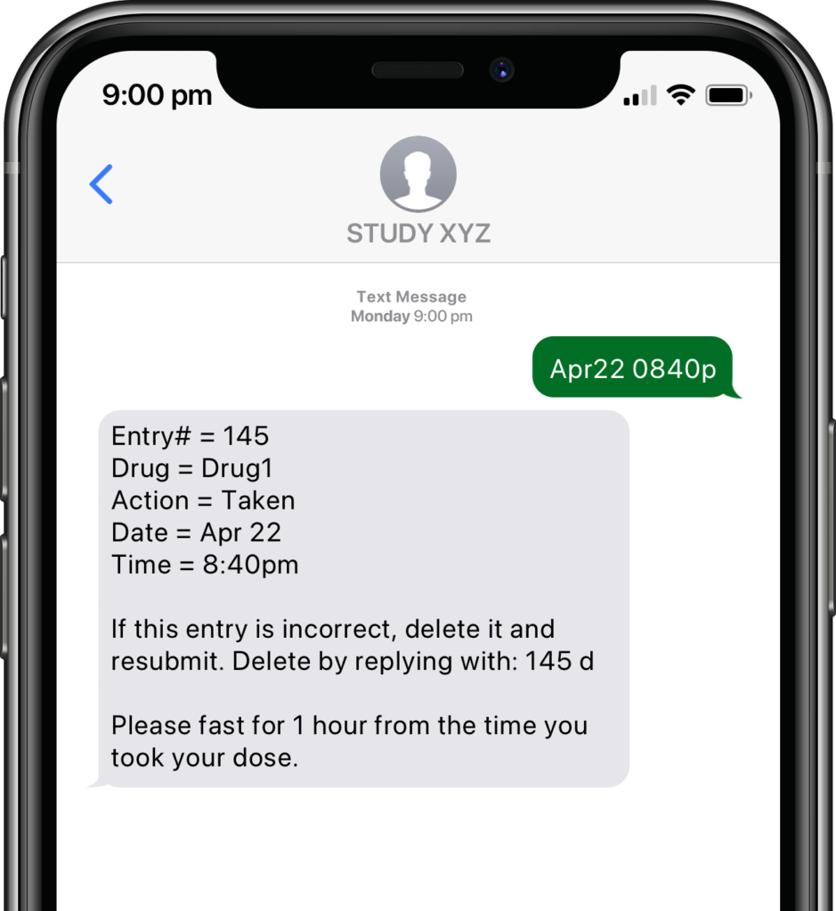 Dose Entry using text message